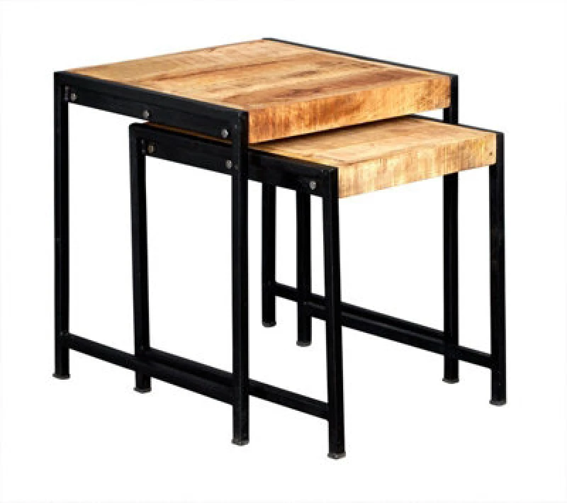 Image of Buttercup Farm Cosmo Industrial Nest Of 2 Tables - Solid Mango Wood - L48.5 X W48.5 X H51 Cm