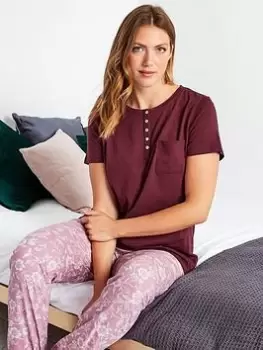 Image of Long Tall Sally Placket Pocket Ss Pj Top Bur, Black, Size 18-20, Women