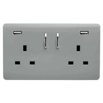 Image of Trendi Switch 2 Gang 13Amp Double Socket & 2 USB Ports - Silver