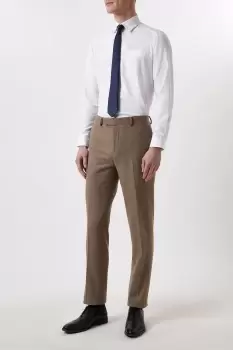 Image of Mens Slim Neutral Herringbone Tweed Suit Trousers