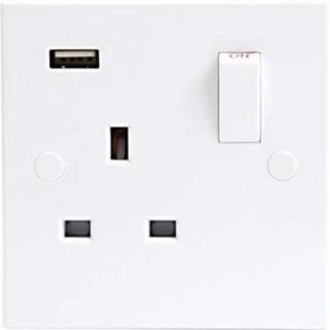 image of KnightsBridge 13A White 1G 230V UK 3 Switched Electric Wall Socket and USB Charger Point