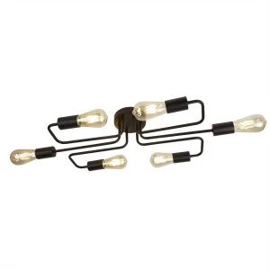 Image of 6 Light Flush Ceiling Light Matt Black, E27