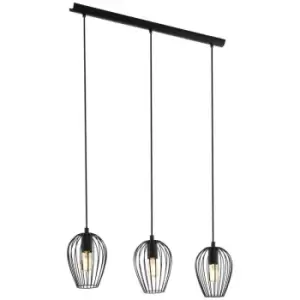 image of Eglo Newtown 3 Lamp Straight Bar Pendant Ceiling Light Black