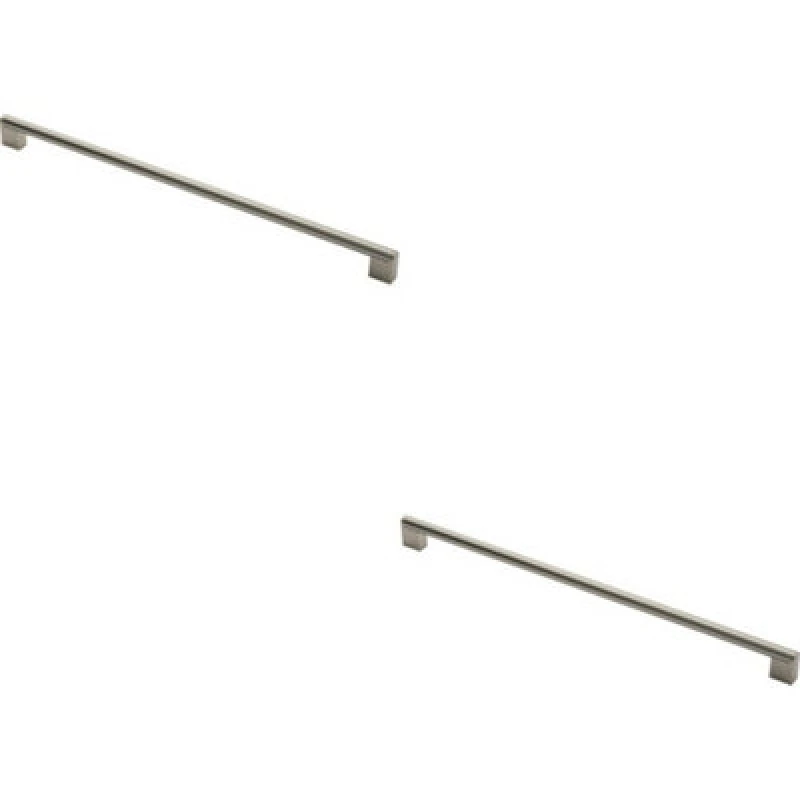 Image of Loops 2x Round Bar Pull Handle 488 x 14mm 448mm Fixing Centres Satin Nickel & Steel Metallics unisex