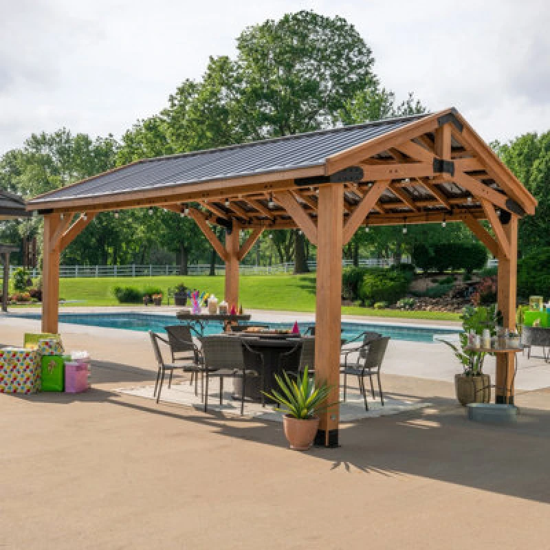 Image of Backyard Discovery Norwood Cedar Wood Outdoor Patio Gazebo 5M X 3.7M (16ft X 12ft)