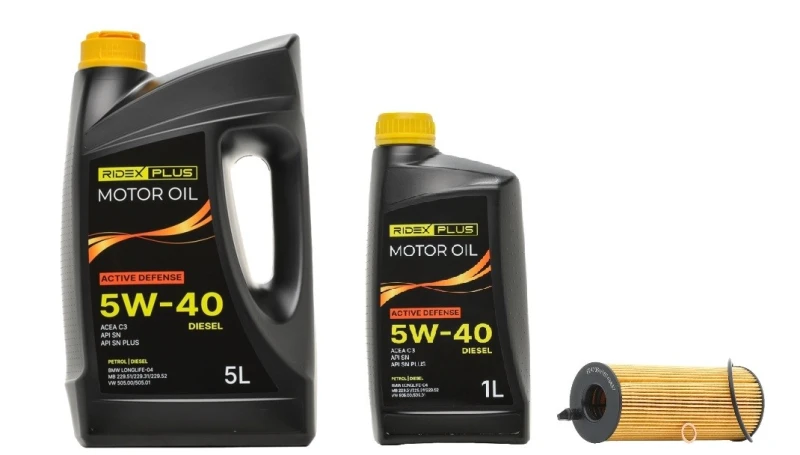 Image of RIDEX PLUS 100908O0081P Oil change kit (oil filter + engine oil) Oil change kit (oil filter + engine oil) (100908)