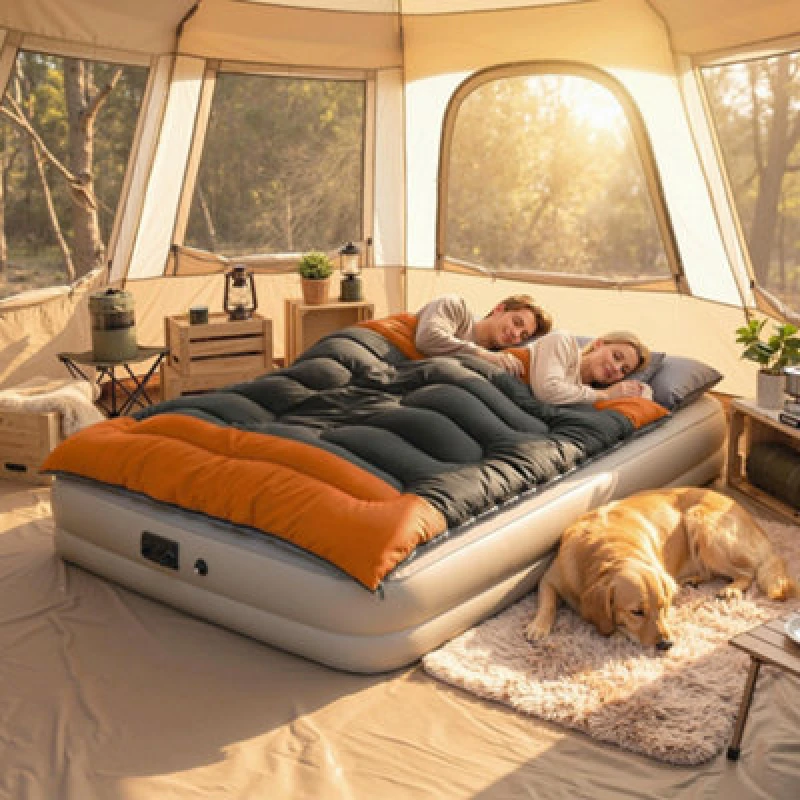 Image of OUTSUNNY Double Sleeping Bag with 2 Pillows, Sleeping Bag in Orange Orange Unisex Double