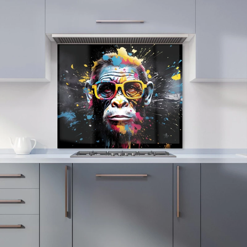 Image of Warren Reed - Designer Coloured Splashart Monkey Face Kitchen Splashback in Blue Size: 600mm x 750mm Blue Unisex 600mm x 750mm