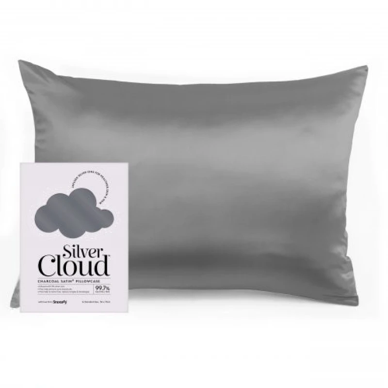 Image of Silver Cloud Satin Pillowcase Infused with Silver Ions Charcoal