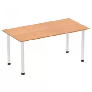 Image of Impulse 1600mm Straight Table Oak Top Chrome Post Leg I003595