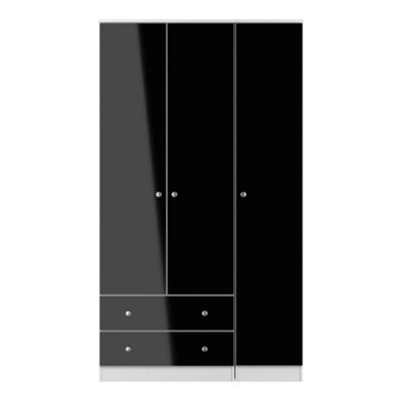 Image of Portland Tall Triple 2 Drawer Wardrobe In Black & White Matt (Ready Assembled)
