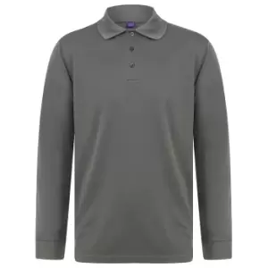 image of Henbury Adults Unisex Long Sleeve Coolplus Piqu Polo Shirt (3XL) (Charcoal)