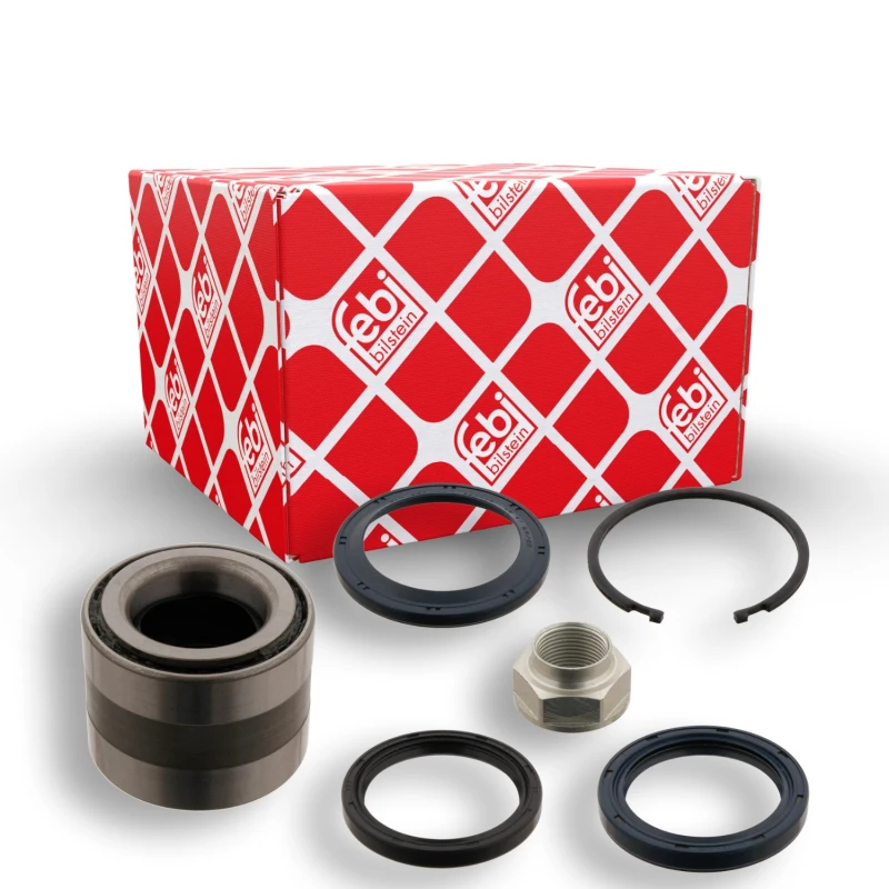 Image of FEBI BILSTEIN 29939 Wheel bearing kit with axle nut, Rear Axle Right, with retaining ring Wheel Bearing Kit (654)