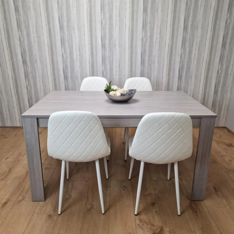 Image of KOSY KOALA Kosy Koala - Dining Table and 4 Chairs Grey 4 White Leather Chairs Wood Dining Set Furniture Arrow grey 117 + 4 white gem