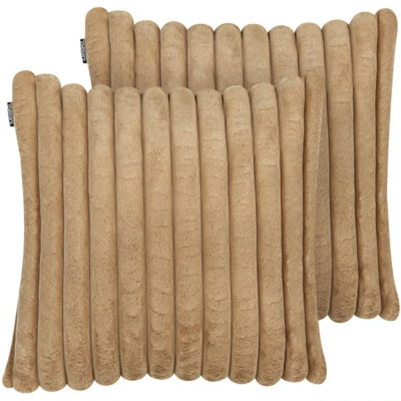 Image of Beliani Set Of 2 Decorative Cushions Rakya Faux Fur 45 X 45cm Light Brown Striped