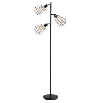 Image of HOMCOM Retro Practical Tree Floor Lamp 3 Angle Adjustable Lampshade Steel Base for Living Room Bedroom Office Black 165cm AOSOM UK