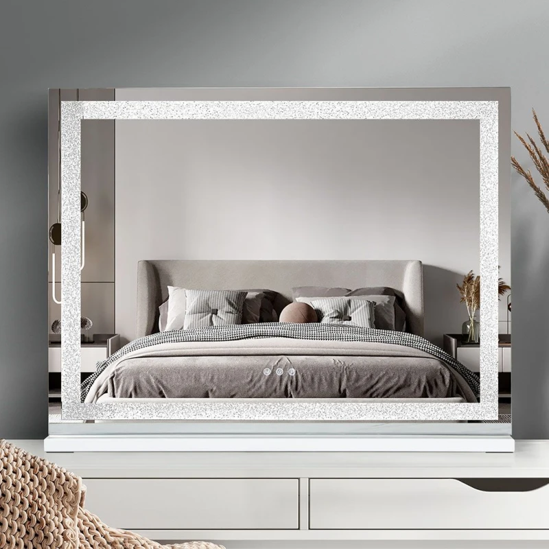 Image of Emitto Tabletop Touch Crystal Vanity Mirror Makeup Bluetooth USB LED Large White