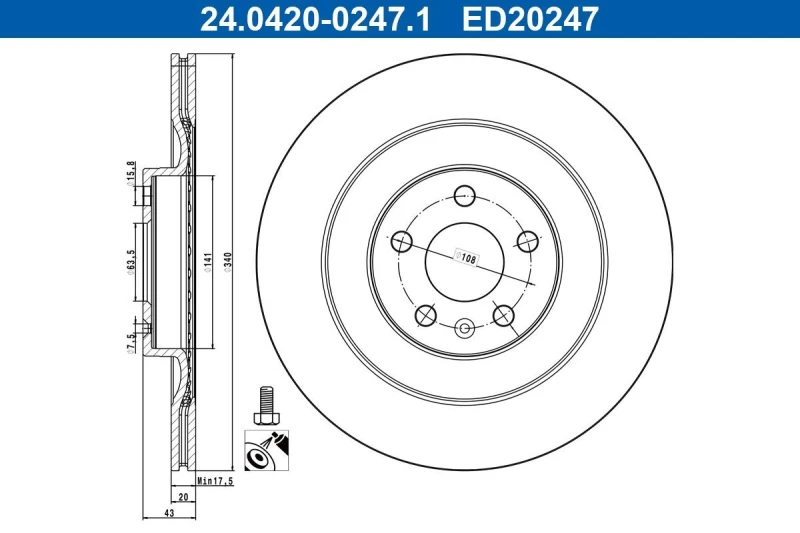 Image of Brake disc ATE 24.0420-0247.1