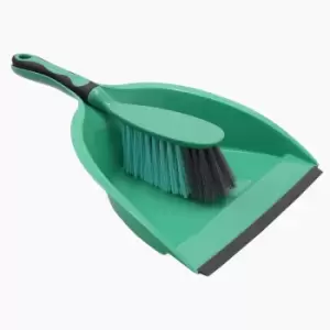 image of JVL Rubber Grip Dustpan and Bristle Brush Set Turquoise/Grey