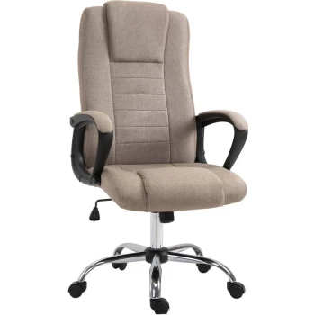 image of Linen Office Chair 360° Swivel High Back Wide Adjustable Seat Khaki - Vinsetto