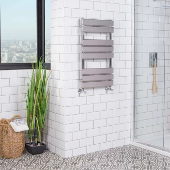 image of Juva 800 x 450mm Chrome Flat Panel Heated Towel Rail -