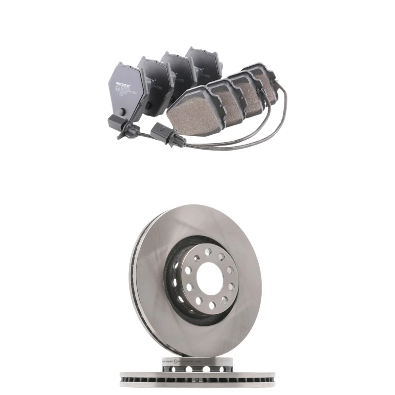 Image of RIDEX 3405B3086 Brake disc and pads set Front Axle, Brake Disc Type: Vented, with integrated wear warning contact Brake Set,disc brakes (3405)