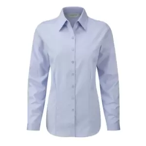 image of Russell Ladies/Womens Herringbone Long Sleeve Work Shirt (4XL) (Light Blue)