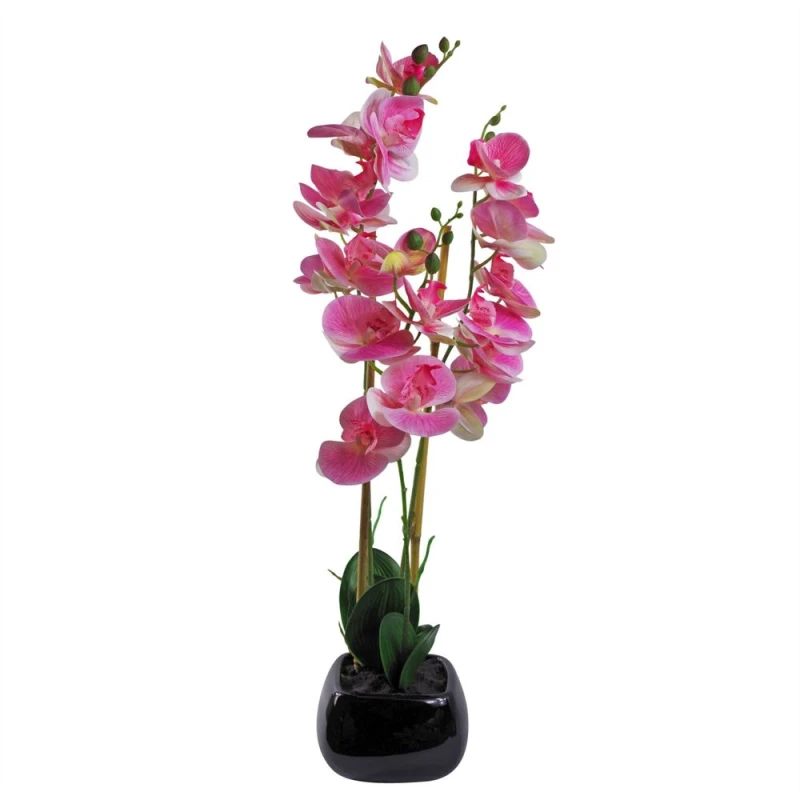 Image of Leaf 70cm Artificial Orchid Light Pink with Black Ceramic Planter Pink