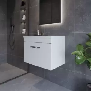 Image of Nuie - Athena Wall Hung 1-Drawer Vanity Unit with Sparkling White Worktop 600mm Wide - Gloss White