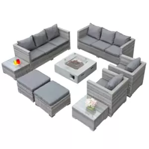 image of Oseasons Acorn Deluxe Rattan 10 Seat Modular Sofa Set w/ GRC Firepit in Dove Grey