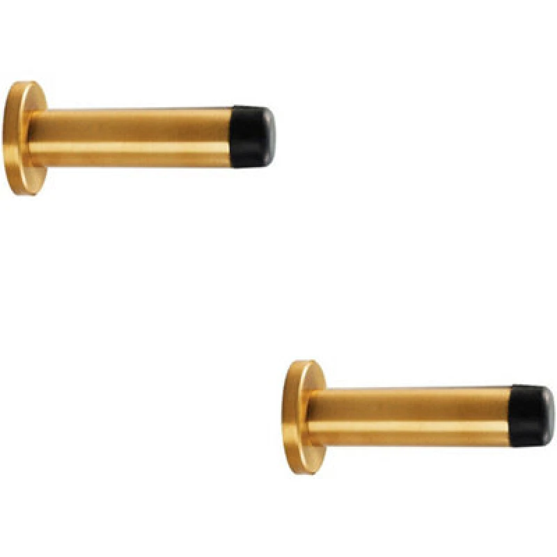 Image of Loops 2x Rubber Tipped Doorstop Cylinder with Rose Wall Mounted 70mm Satin Brass Metallics