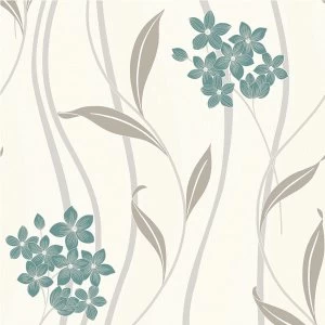 image of Graham and Brown Super Fresco Elise Wallpaper - Teal/Silver