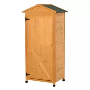 image of Outsunny Garden Storage Cabinet w/ 2 Shelves, Hooks and Lock - Brown