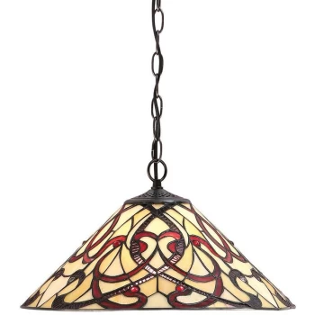 Image of Interiors 1900 Lighting - Interiors Ruban - 1 Light Medium Ceiling Pendant Dark Bronze, Tiffany glass, E27