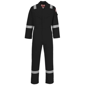 Image of Portwest - FR21BKRM - sz M Flame Resistant Super Light Weight Anti-Static Coverall 210g - Black
