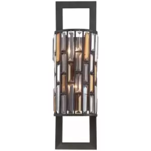 image of Loops - Twin Wall Light Prisms of Amber Pearl & Crystal Vintage Bronze E14 60W d01292