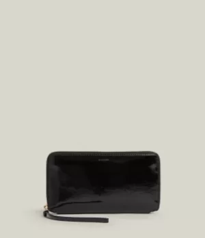 image of AllSaints Womens Fetch Leather Phone Wristlet, Liquid Black