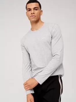 Image of BOSS Togn Curved Logo Long Sleeve T-Shirt - Open Grey, Open Grey, Size 2XL, Men