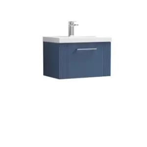 image of Nuie Deco 600mm Wall Hung Single Drawer Vanity & Basin 1 - Satin Blue