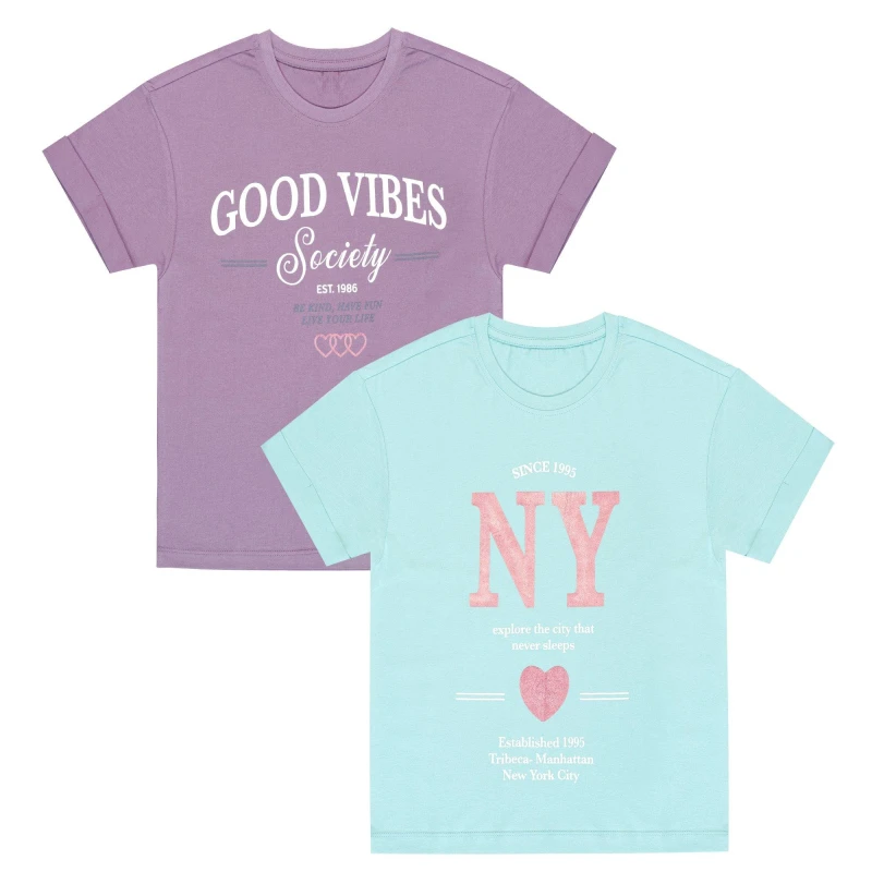 Image of Miso Good Vibe 2 Pack T-Shirts Juniors - Multi Multi 6 - 7 Years