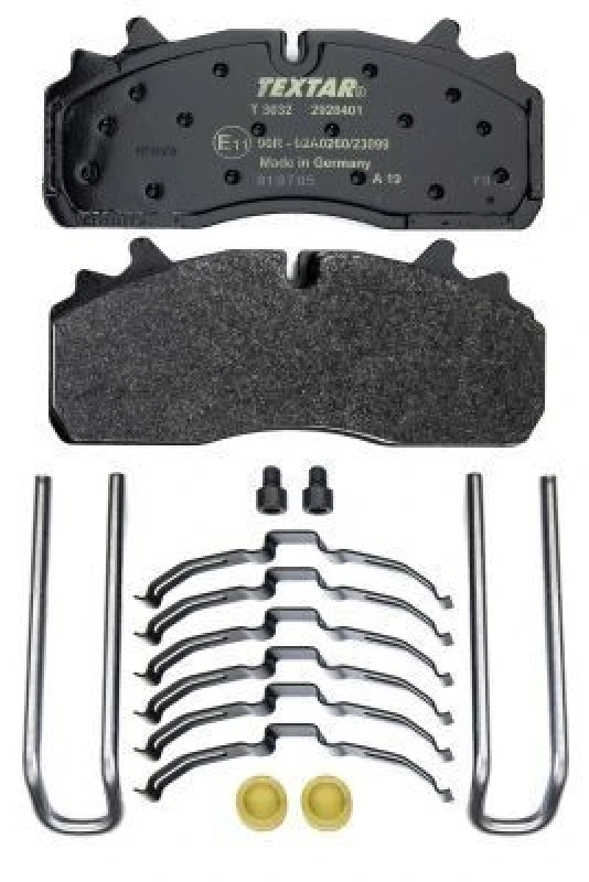 Image of TEXTAR 2928401 Brake pad set prepared for wear warning indicator, with accessories, WI-fastener, with brake caliper screws Brake Pad Set,disc brake (