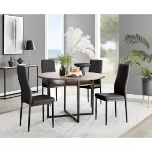 Image of Furniturebox Adley Brown Wood 120cm Storage Dining Table & 4 Black Milan Black Leg Faux Leather Faux Leather Chairs