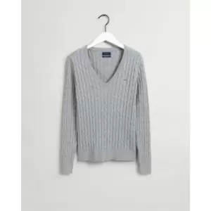 Image of Gant Gant V Neck Cable Knit Jumper Womens - Grey