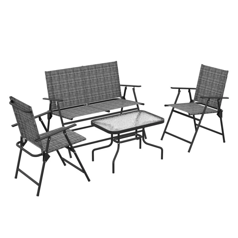 Image of Outsunny 4pc Patio Furniture Set w/ Table, Foldable Chairs 84G-273V00GY