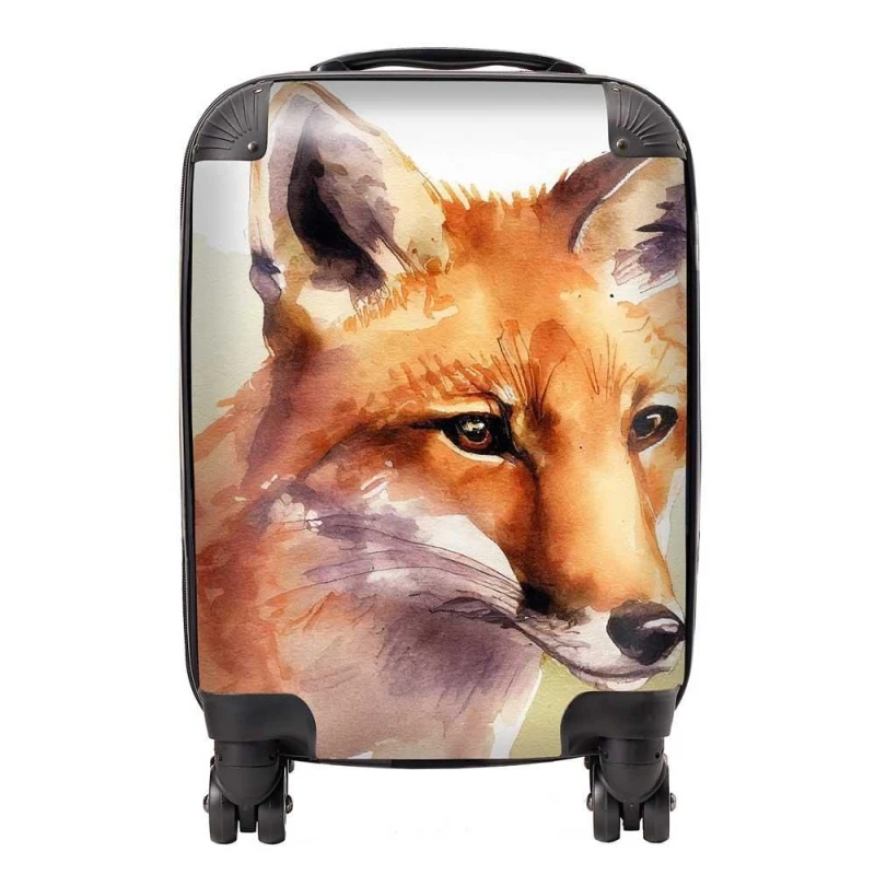 Image of Warren Reed - Designer Fox Watercolour Suitcase in Brown Size: Large Brown Unisex Large