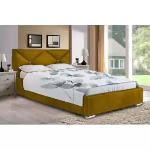 Image of Mevena Upholstered Beds - Plush Velvet, King Size Frame, Mustard - Mustard