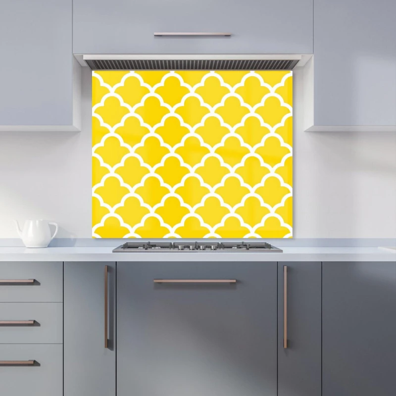 Image of Warren Reed - Designer Geometric Yellow Quatrefoil Wave Kitchen Splashback Size: 600mm x 750mm Yellow Unisex 600mm x 750mm
