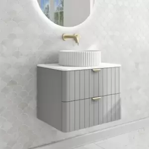 Image of 600mm Grey Wall Hung Countertop Vanity Unit with Basin and Brass Handles - Empire