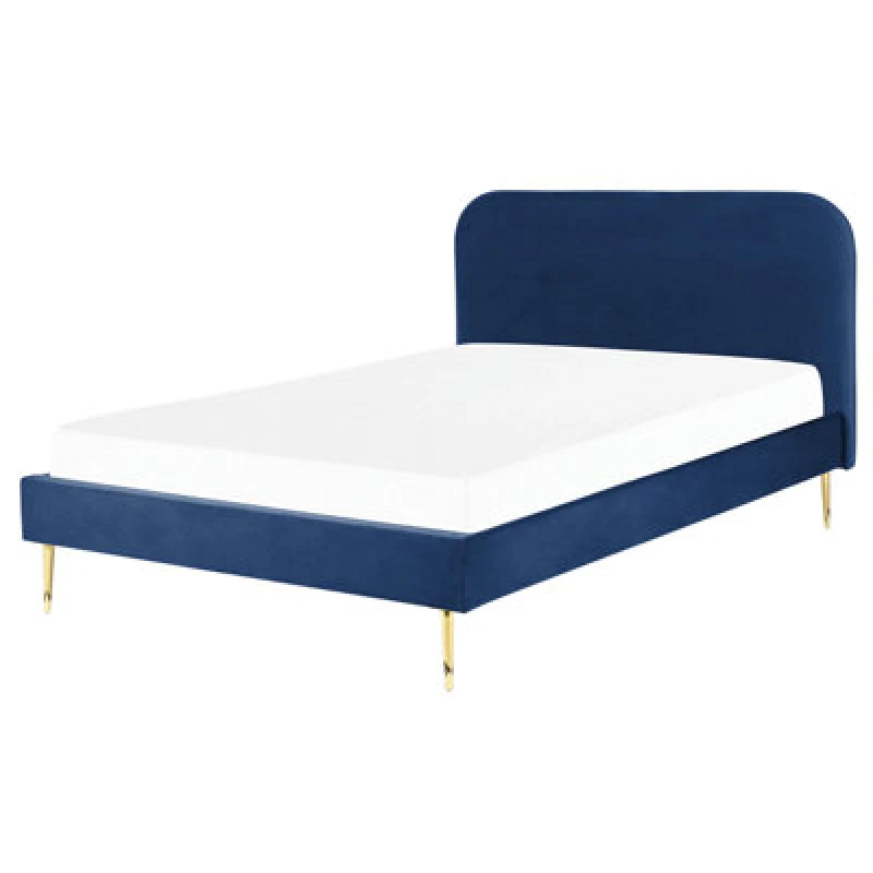 Image of Beliani Bed Velvet Flayat 140 X 200 Cm (Eu Double) Navy Blue