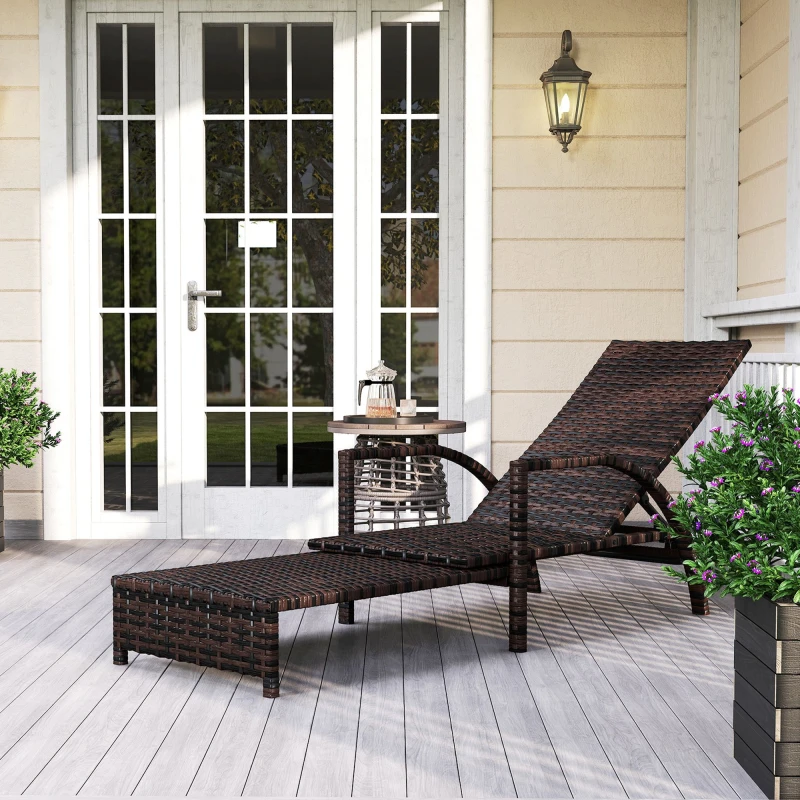 Image of Outsunny PE Rattan Sun Lounger with 4-Level Adjustable Backrest - Brown TJ Hughes 5063603186958